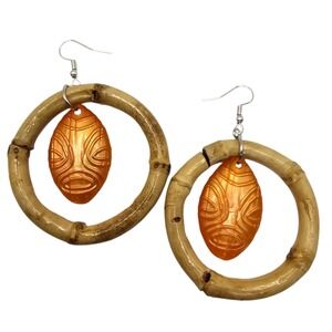 Handmade‎ Upcycled Frankies Tiki Room Earrings Orange Swizzle Stick Silvertone